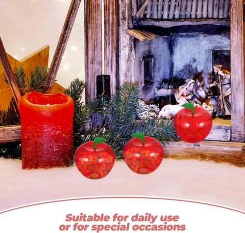 Vista 2 de 8 tarros de plástico de Navidad con forma de manzana, recipientes rellenos de manzana, contenedor de manzana roja para fiesta de Navidad, boda, día