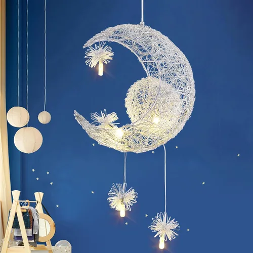 Vista 15 de TISLYCO Lámpara de Techo para Niños, Lámpara de Luna, Lámpara de Niñas para Dormitorio, Accesorio de Iluminación para Guardería
