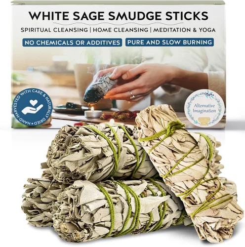 Vista 7 de Juego de palos de salvia blanca de Alternative Imagination – Paquete de 3 manojo de 4 pulgadas para limpieza del hogar, rituales de meditación