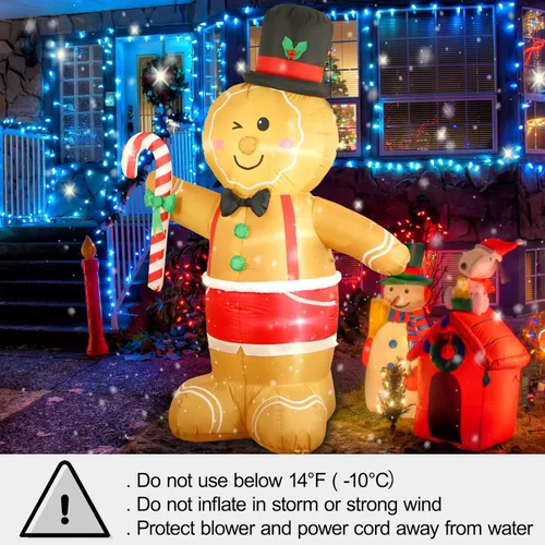 Vista 6 de Fanshunlite Hombre de jengibre inflable de Navidad de 8 pies con bastón de caramelo y luz LED, iluminado para decoración de césped de patio al aire