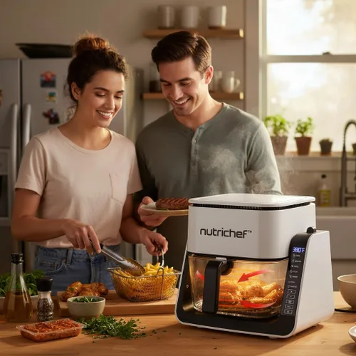 Vista 6 de NutriChef Freidora de Aire de 4 QT y Parrilla 7 en 1 Modos de Cocción Preestablecidos Tazón de Freír Transparente para los Mejores Resultados