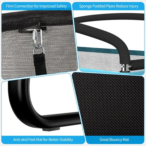 Vista 6 de GYMAX Trampolín para niños de 6 pies con columpio, cama elástica rectangular recreativa aprobada por ASTM con red de seguridad, para interiores