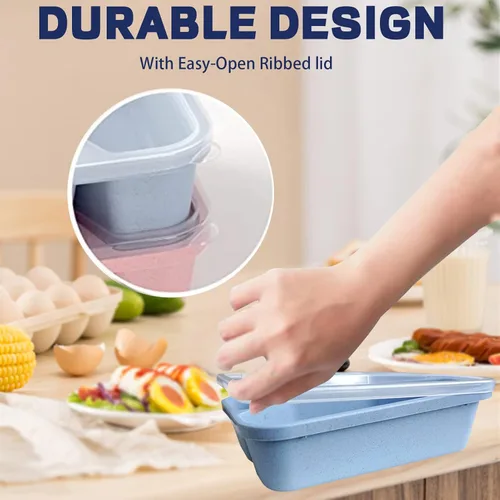 Vista 5 de Aellabus Paquete de 8 cajas Bento, recipientes para el almuerzo con paja de trigo, reutilizables, aptos para microondas y lavavajillas