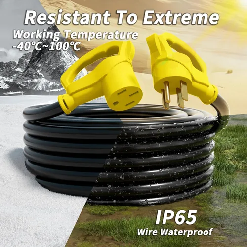 Vista 5 de PlugSaf NEMA 14-50P/14-50R - Cable de extensión de 10 pies y 50 amperios RV/EV para exteriores con mango de agarre, cable de alimentación STW RV