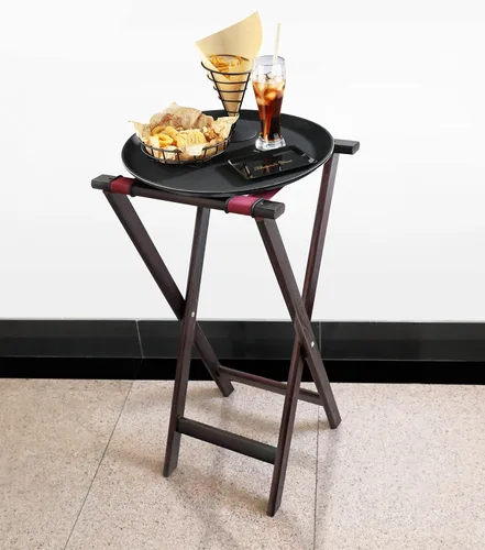 Vista 5 de New Star Foodservice 20021 Soporte de bandeja de madera de abedul maciza con acabado caoba, 31 pulgadas, marrón