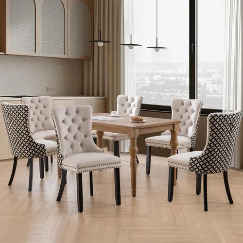 Vista 90 de SoarFlash Juego de 6 sillas de comedor de terciopelo, silla lateral de respaldo alto, silla lateral tapizada moderna de alta gama con capitoné