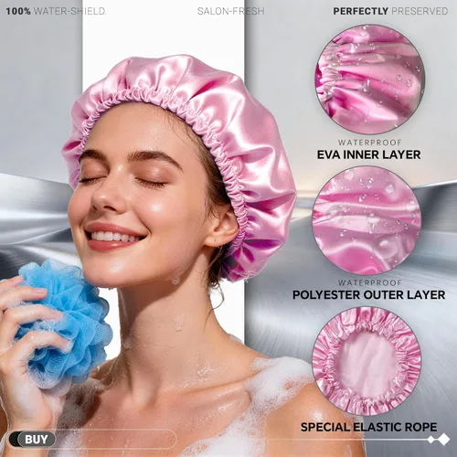 Vista 2 de Smilco Paquete de 2 gorros de ducha reutilizables, protector de pelo grande de EVA de 12.6 pulgadas, impermeable, doble capa para mujeres