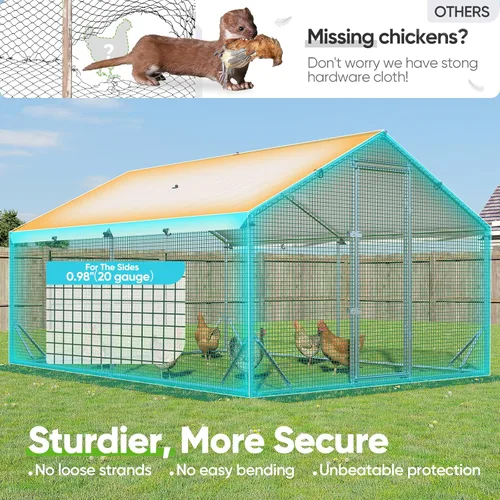 Vista 2 de Quictent Gallinero grande de metal para más de 20 aves de corral con paño de hardware lateral y cubierta impermeable, serie avanzada para Plateado