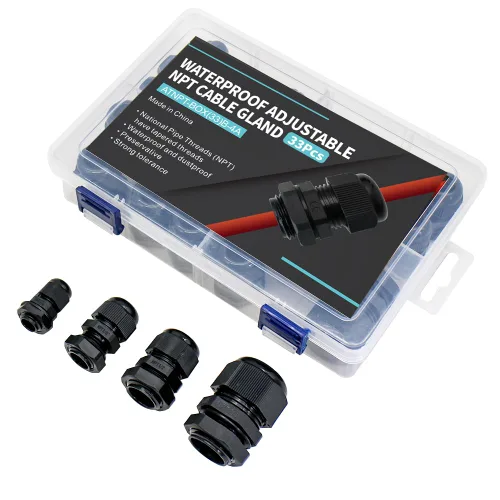Vista 7 de Prensaestopas impermeables NPTde 3/4 pulgadas, plástico PA66 de nailon, tuerca de seguridad ajustable para diámetro de cable de 0.512-0.709 in
