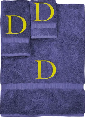 Vista 187 de Juego de toallas con monograma, regalo personalizado, juego de 3 - Letra de bloque dorada bordada en toalla - Extra absorbente 100% algodón turco