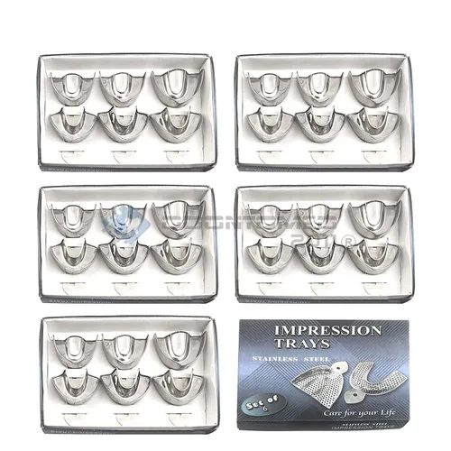 OdontoMed2011 Juego de 5 bandejas de impresión dental de 6 piezas, instrumentos de dentadura sólida, ODM de acero inoxidable