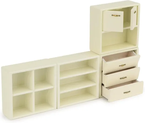 Vista 2 de Juego de muebles en miniatura para casa de muñecas, 4 piezas, armario de madera, armario de casa de muñecas 1:12, varios estilos, kit de muebles