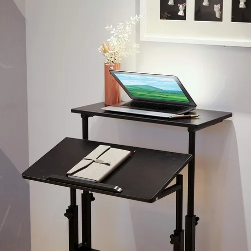 Vista 7 de Escritorio pequeño de pie, escritorio portátil de pie con ruedas, escritorio portátil de pie para oficina en casa, escritorio de pie ajustable