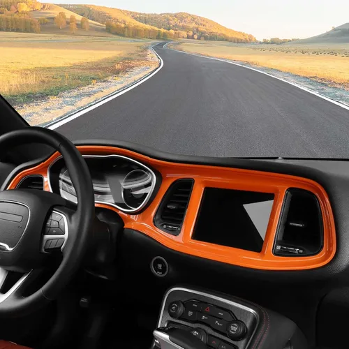 Vista 7 de RT-TCZ para Challenger Cubierta de Panel de Tablero de Consola Central Naranja para Dodge Challenger 2015-2023 Accesorios Interiores Naranjas 4