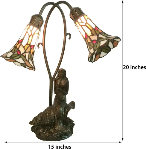 Vista 5 de Bieye L10625 Lámpara de mesa con diseño de sirena y lirio, estilo Tiffany, 20 pulgadas de alto