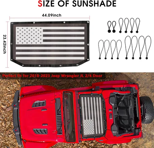 Vista 2 de Bestaoo Cubierta superior de parasol para Jeep Wrangler 2018-2023 JL JLU de 2 puertas y 4 puertas frontales, malla superior de bikini, protección UV