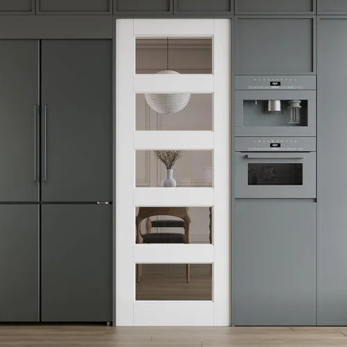 Vista 26 de 3-Lite - Losa de puerta de vidrio transparente templado de 18 x 80 pulgadas, coctelera interior pintable, adecuada para sala de estar, despensa