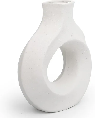 Vista 3 de Samawi - Jarrón de cerámica para decoración del hogar, jarrones decorativos para decoración del hogar, jarrón moderno, jarrón blanco alto