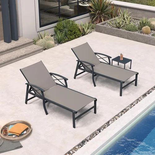 Vista 10 de PURPLE LEAF Oversized Chaise Lounge Chair Outdoor Set of 2 Extra Wide Pool Lounge Chairs 5 Adjustable Position with Armrests and Side Table Aluminum