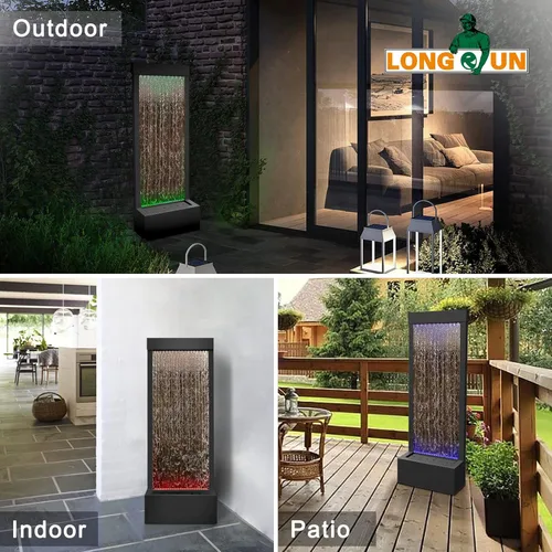 Vista 6 de LONGRUN Fuente de agua para interiores con espejo de cascada con luz LED multicolor controlada por aplicación, kit de fuentes de pie, 48 pulgadas