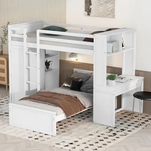 Vista 26 de JIVOIT Twin Size Loft Bed, Esports-Inspired Wooden Gaming Loft Bed with Storage Stairs, Built-in Desk, Shelves & Pegboard, No Box Spring Needed