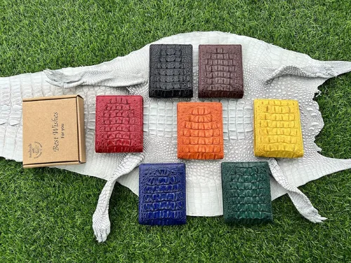 Vista 7 de Vietnamita turquesa de doble cara, cocodrilo de cocodrilo de doble cara, cuero de cocodrilo, doble cara, cartera de alta calidad, bloqueo RFID