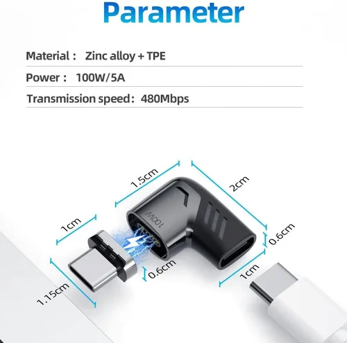 Vista 7 de BoxWave Adaptador compatible con GameSir T4 Pro – MagnetoSnap PD adaptador de ángulo, conector de carga magnético, protector de dispositivos