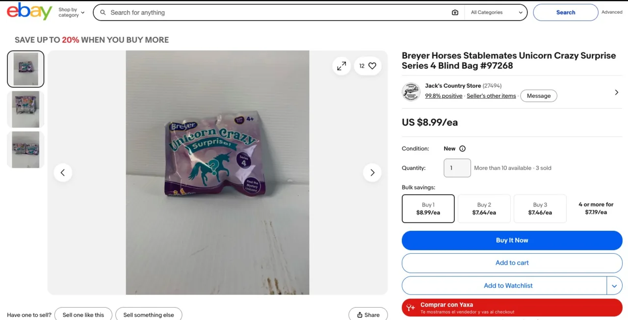 Botón «Comprar con Yaxa» bajo «Buy It Now» en una ficha de producto de eBay